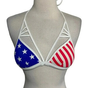 Pink VS XS(AA-B) push up caged patriotic flag design‎ padded bikini top